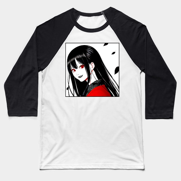 Yandere Anime Girl Black and Red Baseball T-Shirt by Tuvala